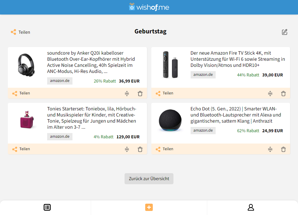 Desktop: WishOf.Me | Deine online Wunschliste als App
